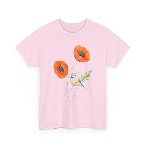 Floral Bird Unisex Cotton Tee | Nature Lover's Shirt | Gift for Spring | Casual Wear | Eco-Friendly Apparel