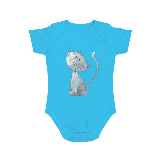 Adorable Cat Print Short Sleeve Baby Bodysuit for Newborns