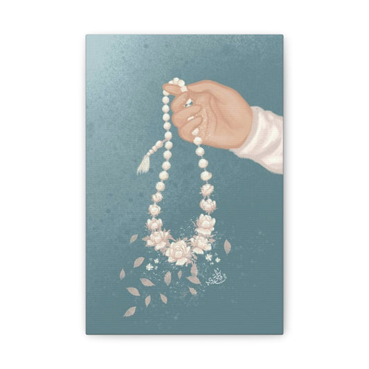 Floral Canvas Art Print - Hand Holding Elegant Necklace Decor