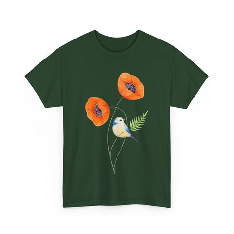 Floral Bird Unisex Cotton Tee | Nature Lover's Shirt | Gift for Spring | Casual Wear | Eco-Friendly Apparel