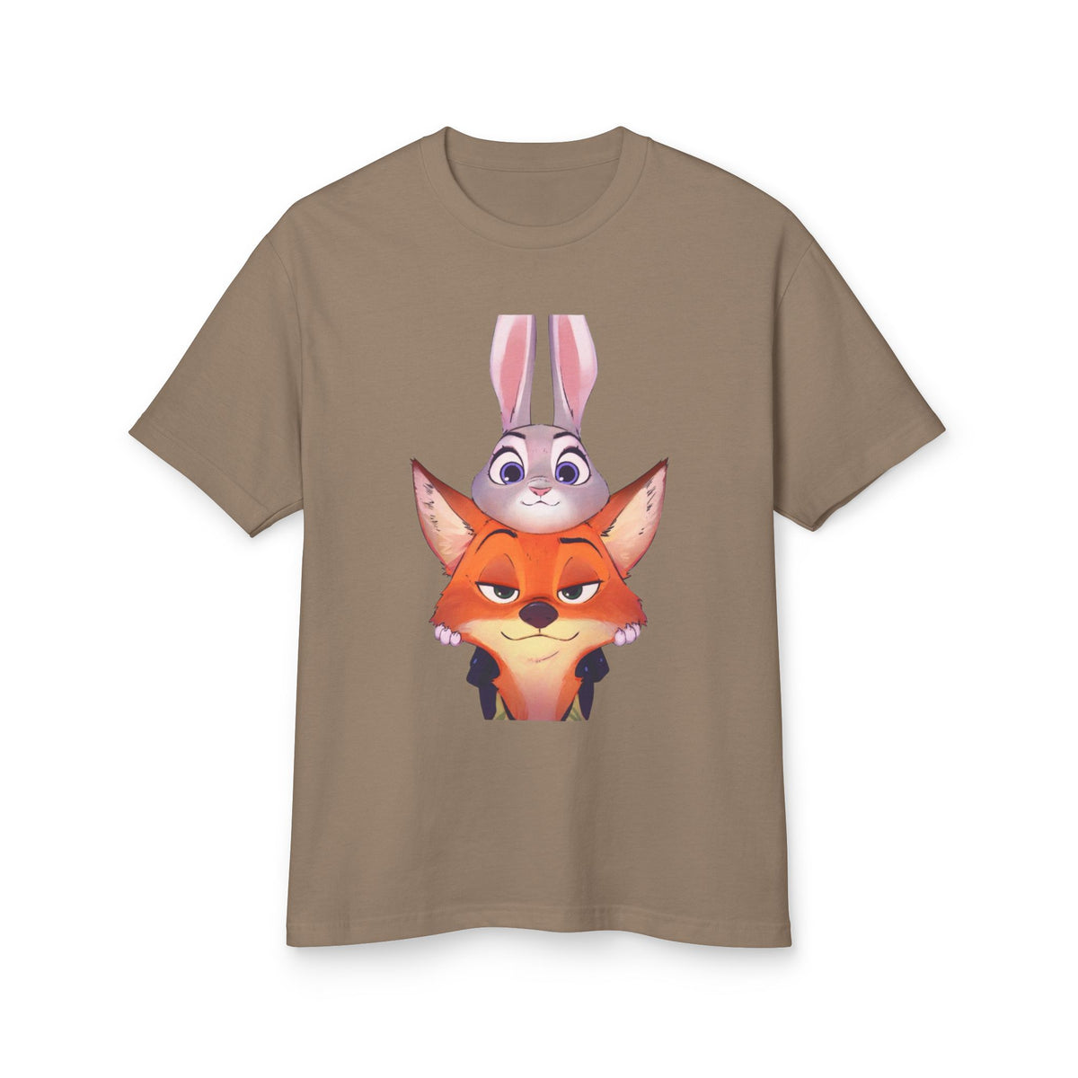 Cartoon Fox & Bunny Unisex Tee - Playful Graphic Cotton Shirt