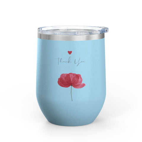 Floral Thank You Tumbler, 12oz | Gift for Wine Lovers, Wedding Favors, Birthday Drinkware, Personalized Gift, Floral Tumbler