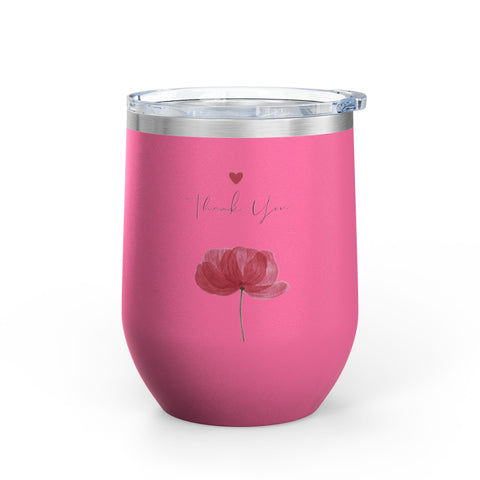 Floral Thank You Tumbler, 12oz | Gift for Wine Lovers, Wedding Favors, Birthday Drinkware, Personalized Gift, Floral Tumbler